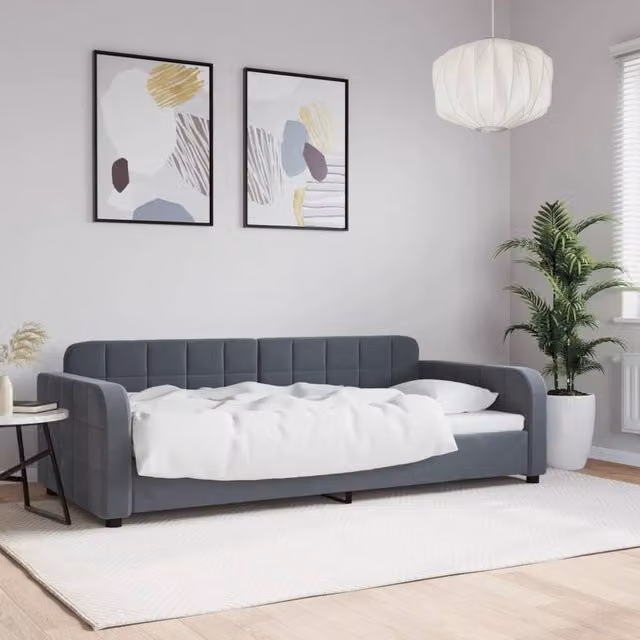 Berkfield Home Velvet Day Bed in Grey, W/D/H: 90 x 190 cm – 1