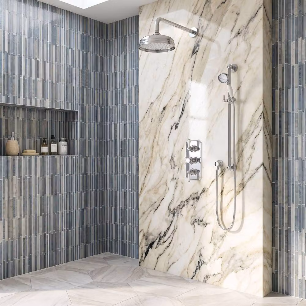 Balterley Traditional Triple Thermostatic Shower Kit with Hand Shower and Wall Bar in Chrome Silver – 3