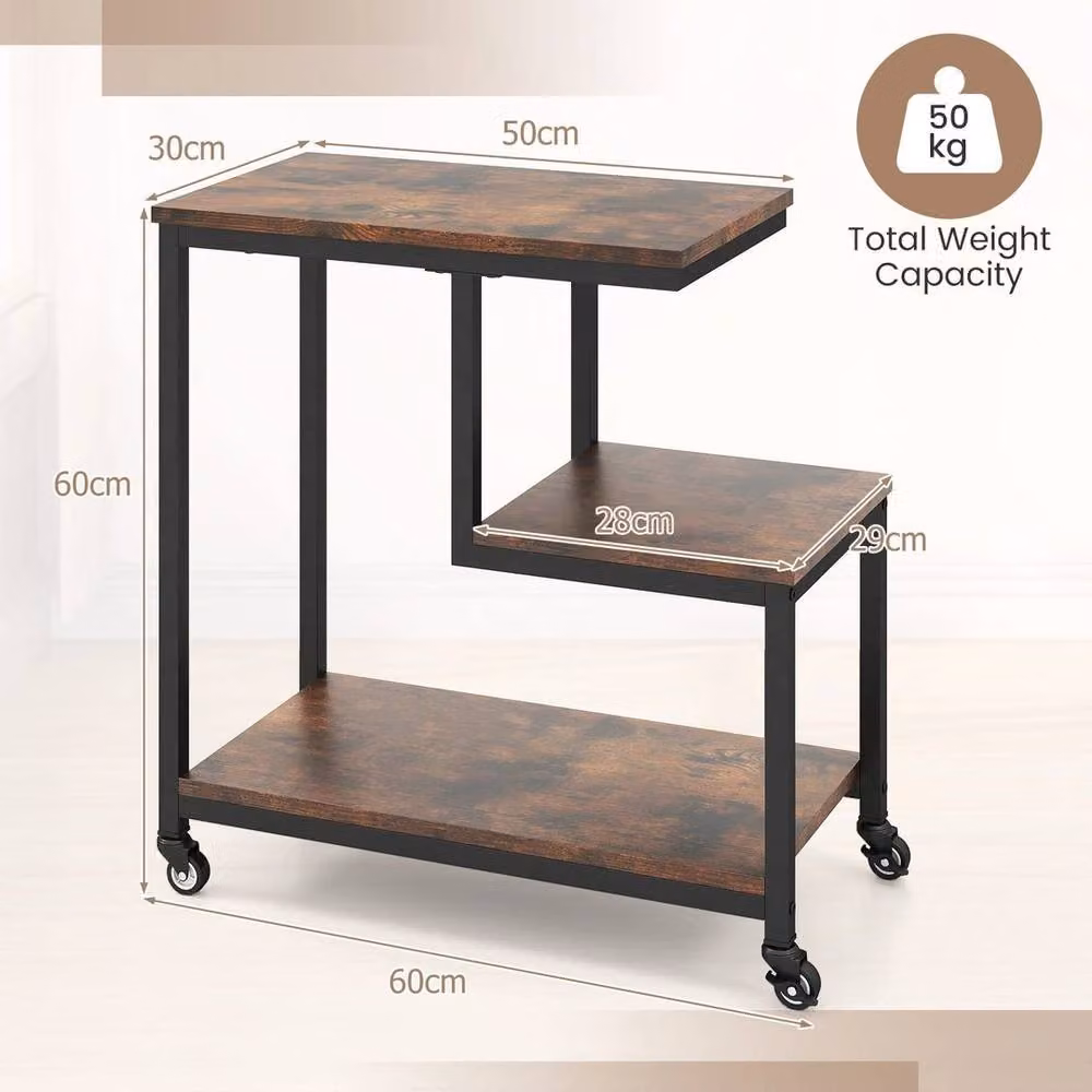 EONLION G-shaped 3-Tier Side Table in Brown – 2