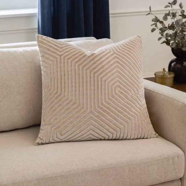 Paoletti Evoke Square Velvet Cushion in White and Beige, W/D/H: 45 x 45 x 45 cm