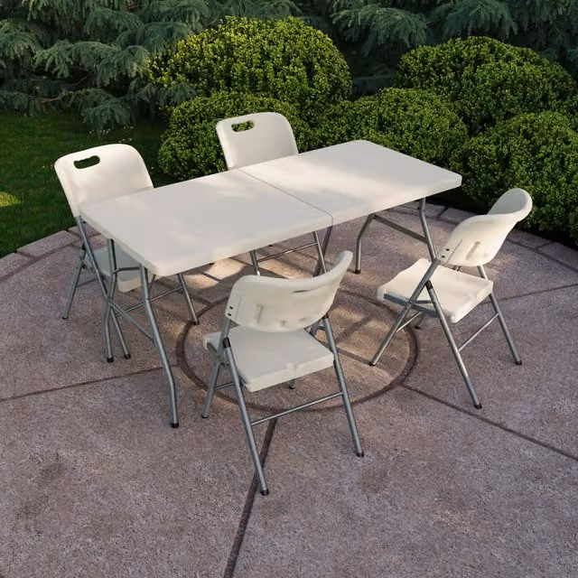 Vida Designs 5 Piece Folding Table and Chair Set in White
