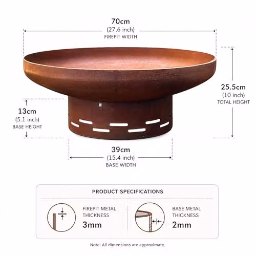 Nicoman Pre-rusted Steel Fire Bowl in Rust and Bronze, 70 cm Diameter – 2