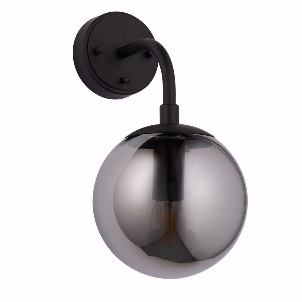 Netlighting Trieste Modern Wall Lamp in Matt Black with Smoked Glass Sphere – 3