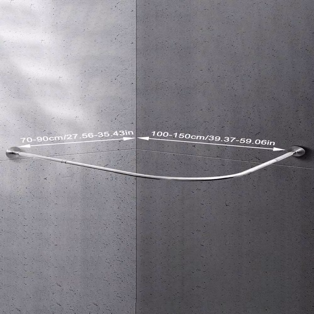 KORVIXA L Shaped Stainless Steel Shower Curtain Rail in Silver – 2