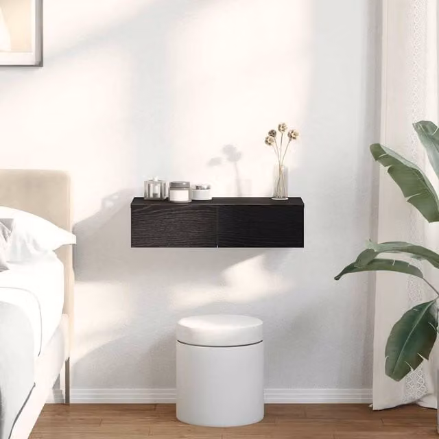 Berkfield Home Wall Mounted Shelf with Drawers in Black, W: 60 cm, D: 26.5 cm, H: 15 cm – 1