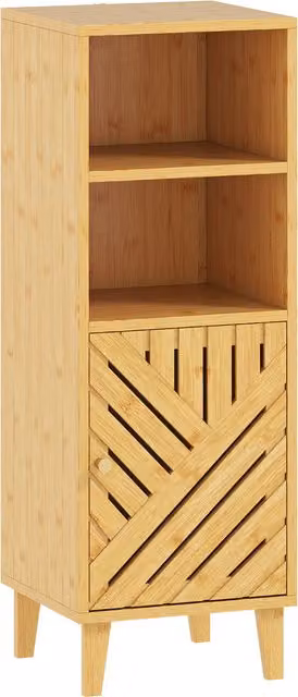 HOMCOM Slim Freestanding Bathroom Cabinet with Bamboo Door and Legs in Brown, W/D/H: 32 x 30 x 90 cm