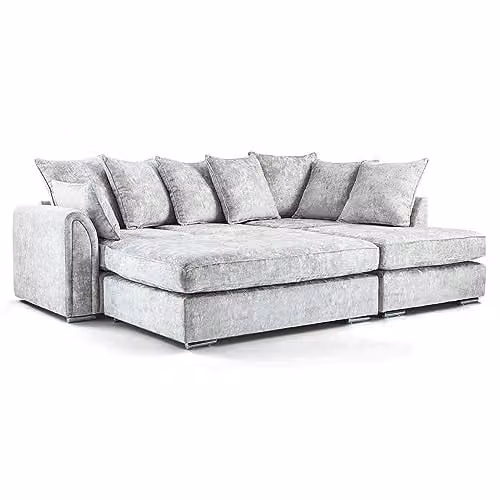 Furnishings For Less UK Chiswick 4 Seater Fabric Corner Sofa Bed with Footstool, Silver Grey, Right Hand Facing – 2