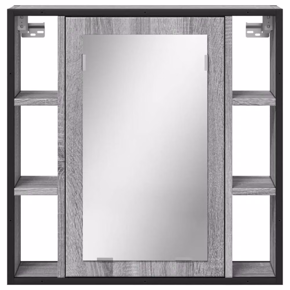 Berkfield Home Grey Sonoma Bathroom Mirror Cabinet with Hinged Glass Doors, W: 60 cm, H: 60 cm, D: 16 cm – 4