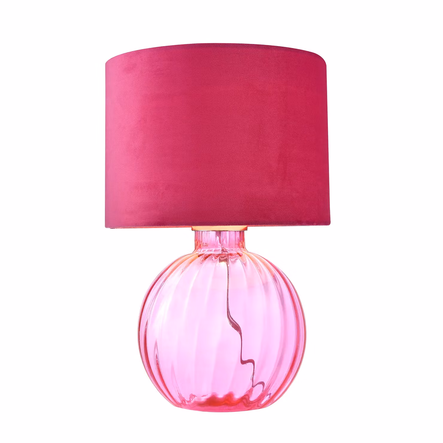 Happy Homewares Contemporary Ribbed Glass Table Lamp with Pink Velvet Fabric Shade – 2