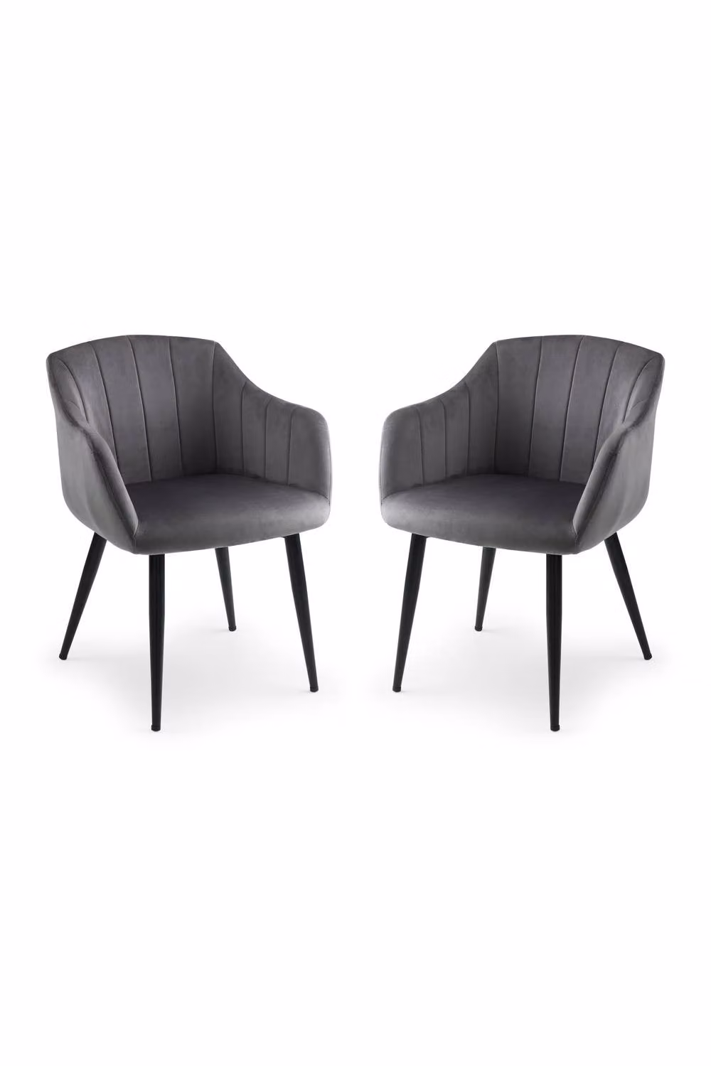 Julian Bowen Hobart Set of 2 Grey Velvet Upholstered Dining Chairs with Armrests – 3