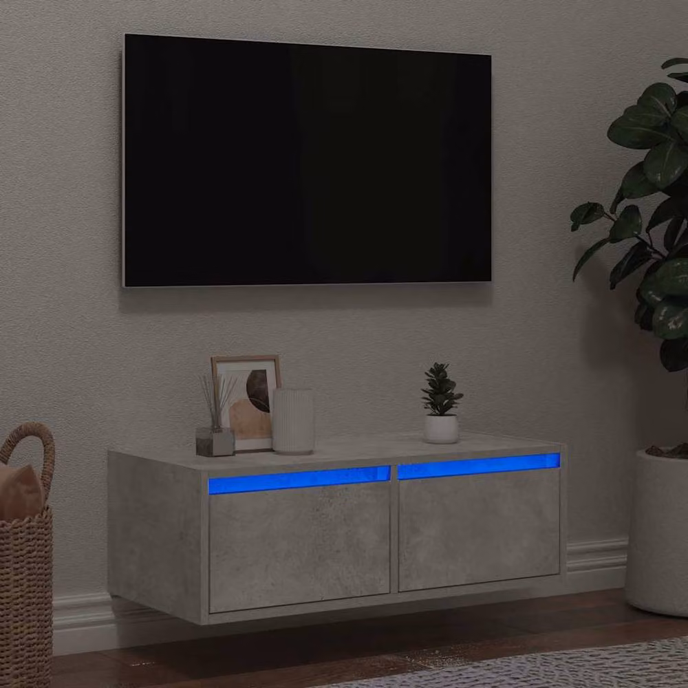 Berkfield Home TV Cabinet with LED Lights in Concrete Grey, W: 75 cm, D: 35.5 cm, H: 25 cm – 2