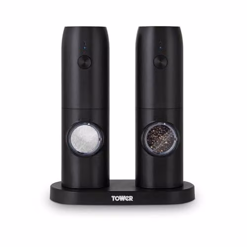 Tower Rechargeable Stainless Steel Electronic Salt and Pepper Mill, Black