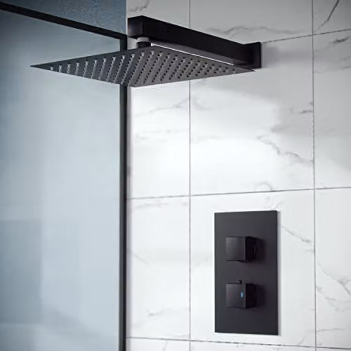 Nes Home Rennes Concealed Thermostatic Rainfall Shower Mixer Set with 200mm Square Overhead, Matte Black
