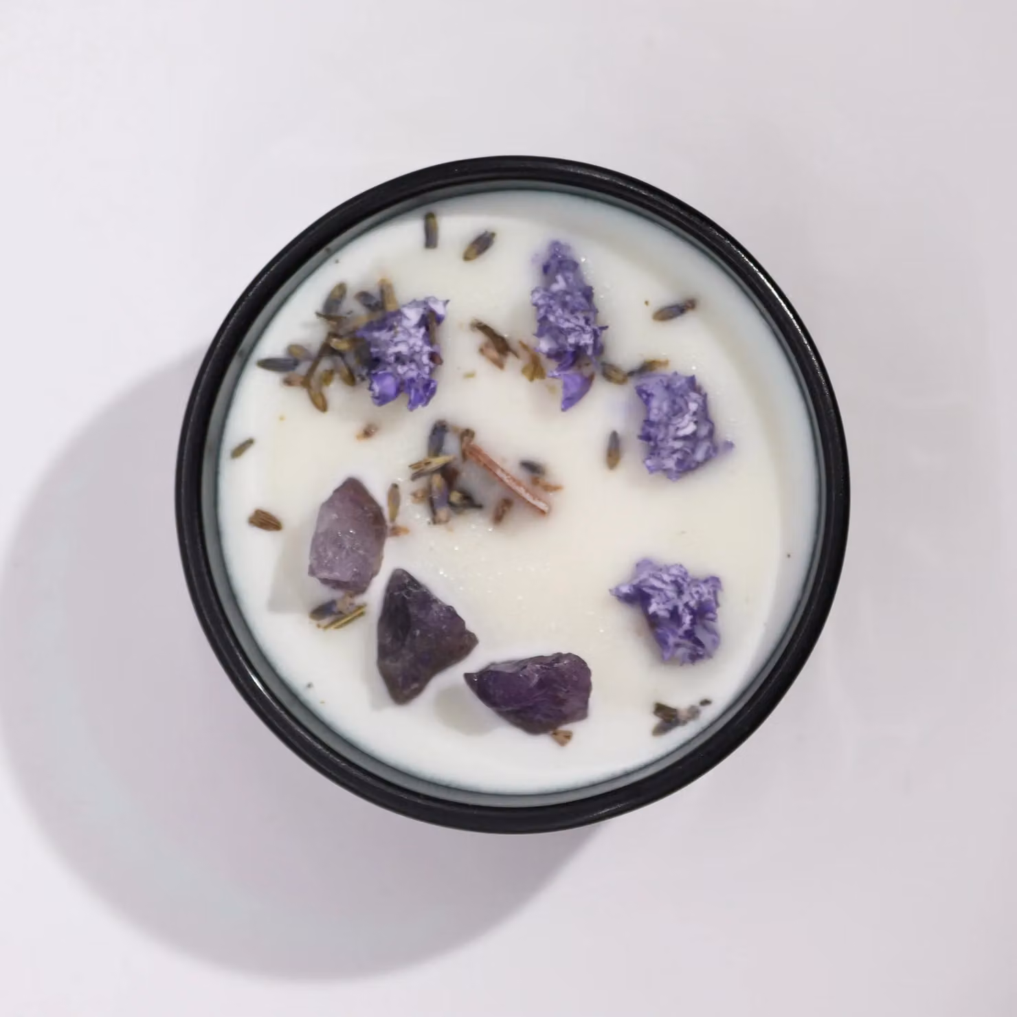Ancient Wisdom Hop Hare The Moon Magic Candle with Flowers and Gems in Purple, Handmade Soy Wax, 9 x 5 cm – 5