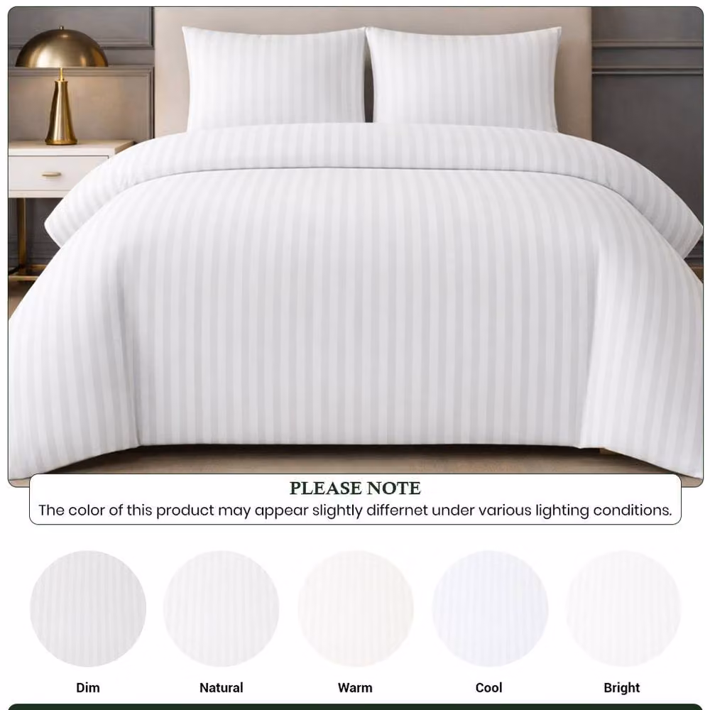 Grace Double Brushed Microfibre Embossed Stripe Duvet Cover and Pillowcase Set, White, W: 140 cm, H: 200 cm – 2