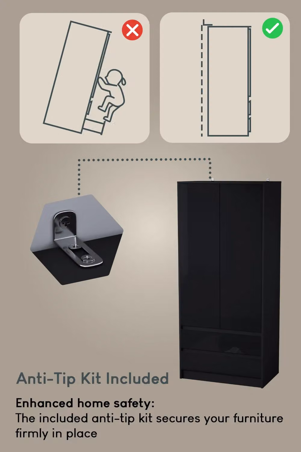 Vida Designs Glinton High Gloss 2 Door 2 Drawer Wardrobe in Black – 5