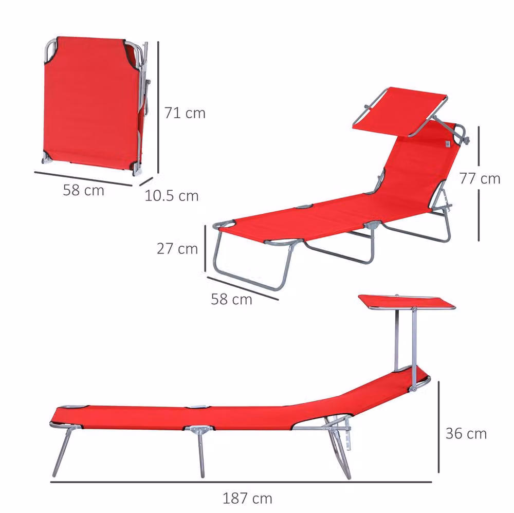 STILVORA Folding Sun Lounger with Adjustable Canopy in Red – 2