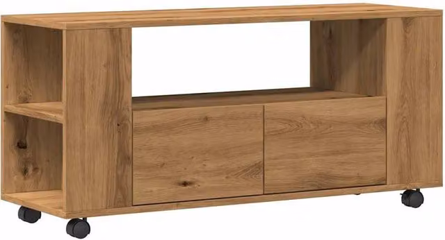 Berkfield Home Modern TV Cabinet with Wheels in Artisan Oak Brown, W: 102 cm, D: 34.5 cm, H: 43 cm – 1