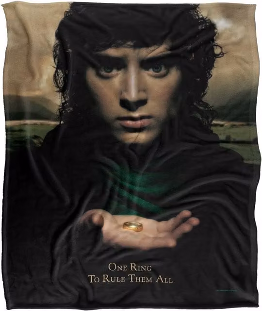 Lord of the Rings Frodo One Ring Poster Super Soft Throw Blanket, White, W/D: 152 x 127 cm – 1