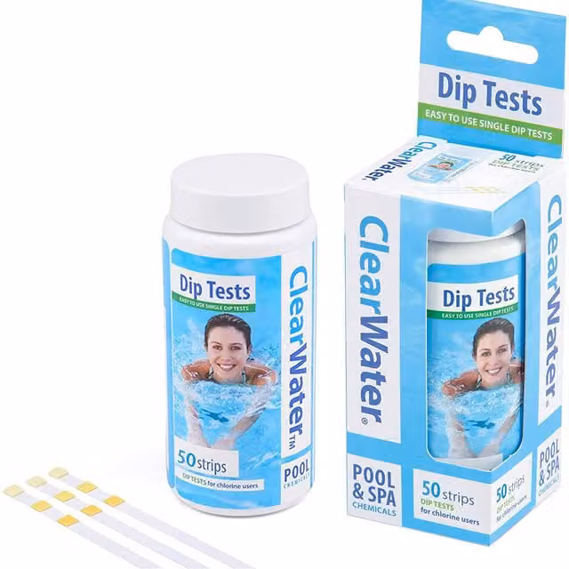 Clearwater 50 Dip Test Strips for Chlorine, pH and Alkalinity Measurement in Swimming Pools and Spas, White