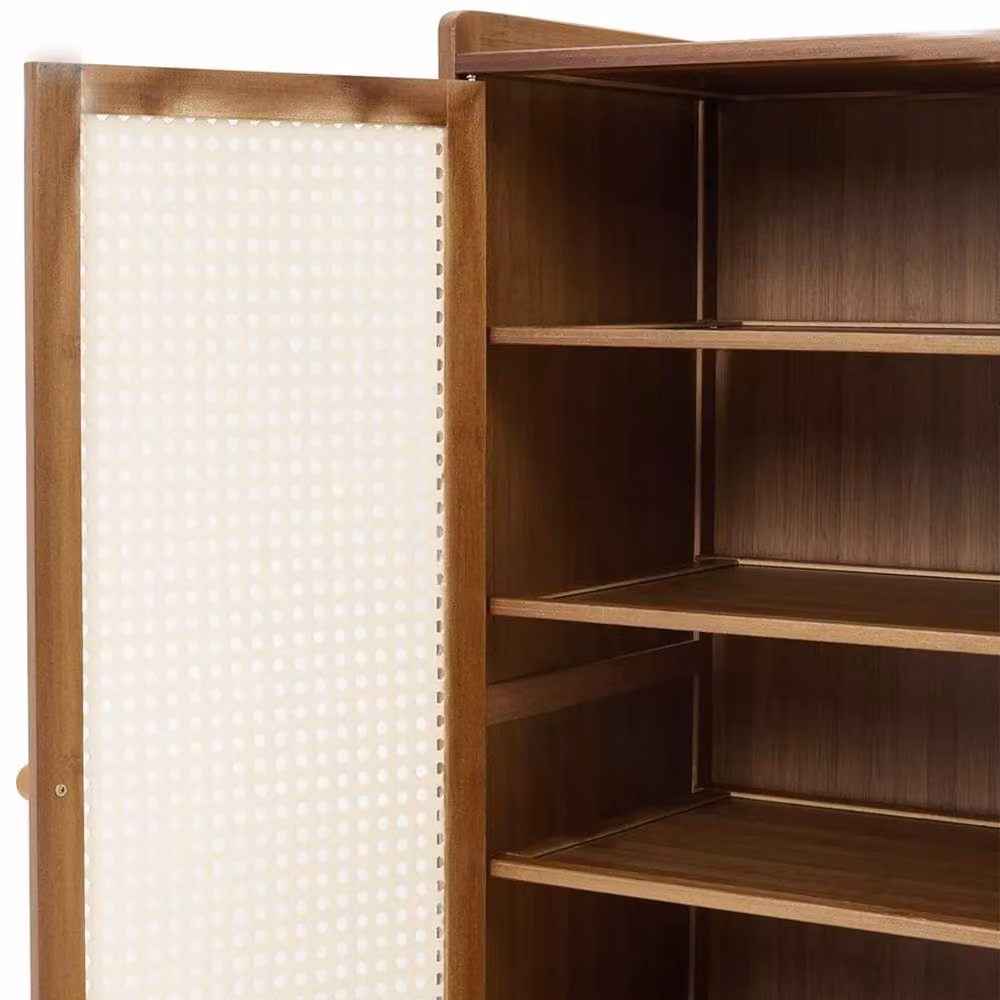 VOGREX Wooden Shoe Cabinet with Double Rattan Doors in Brown, W/D/H: 94 x 32 x 60 cm – 4