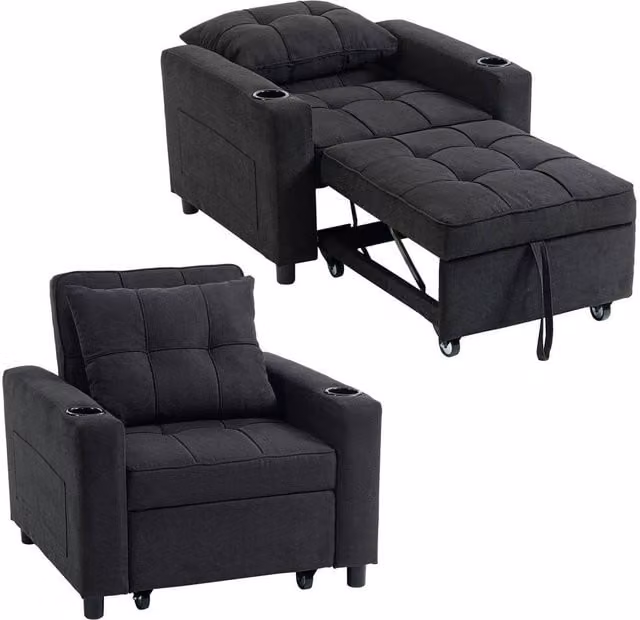 FORGEVIO 3-in-1 Convertible Sofa Bed and Sleeper Chair in Black Fabric – 1