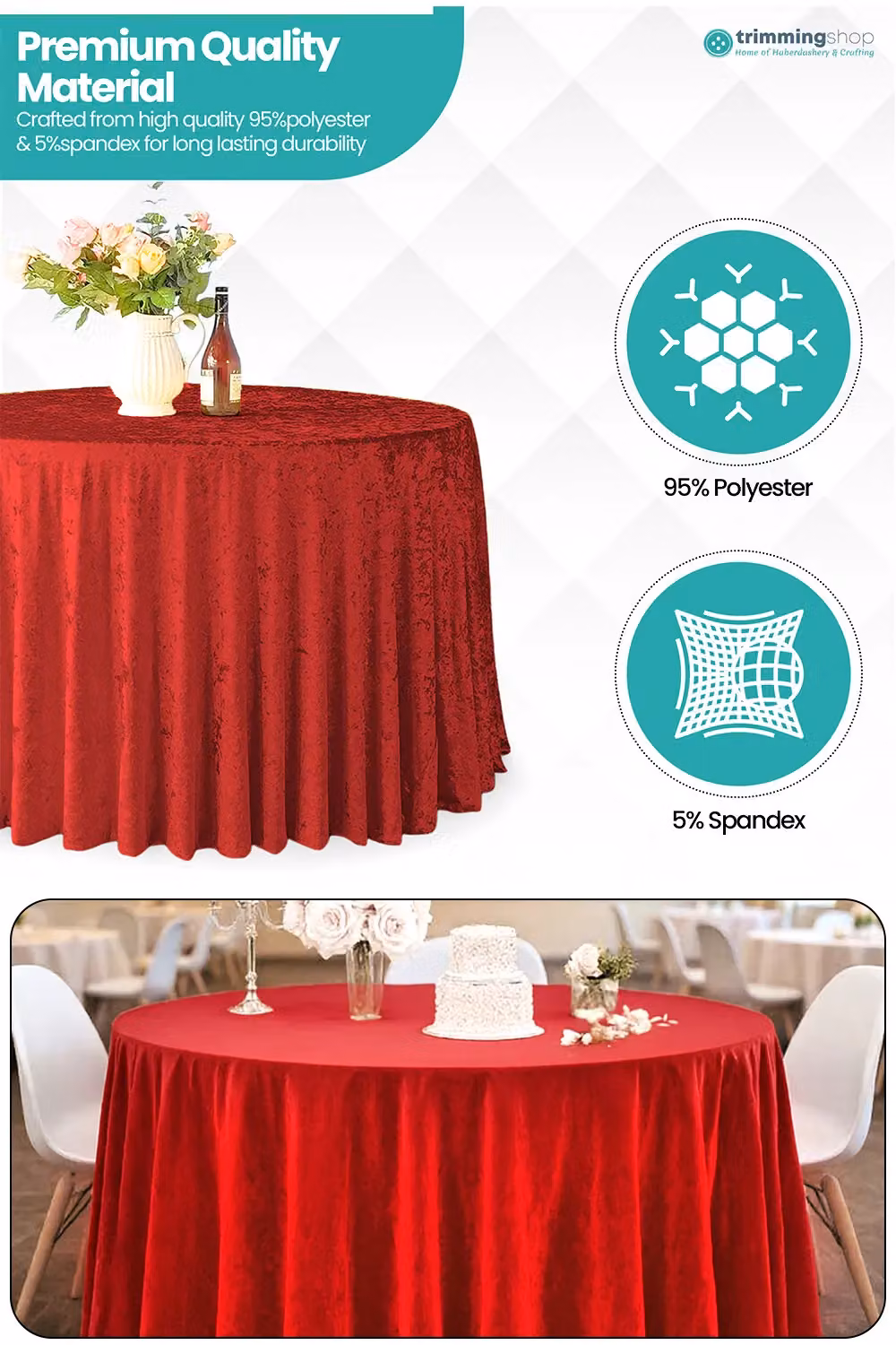 Neel Blue Red Diamond Velvet Round Tablecloth – 3