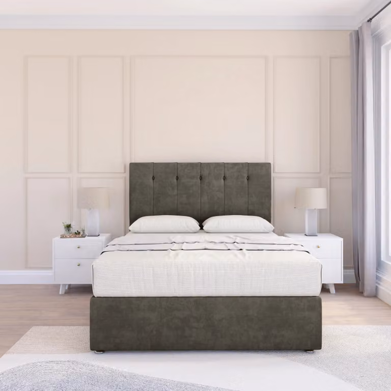 Sloomy Cambridge Small Single Divan Bed Base in Light Grey Velvet Fabric with 12 inch Footboard and 26 inch Struts Headboard
