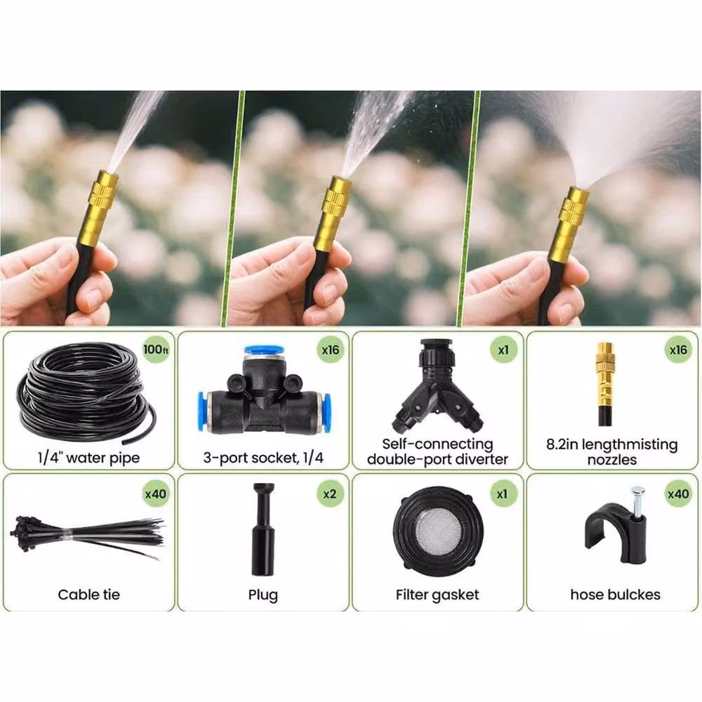 FLAVORA 30.48 m Adjustable Drip Irrigation Kit with Micro Sprayers in Black – 2