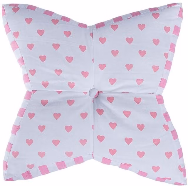 Homescapes Pink, White and Green Star Floor Cushion with Heart Pattern, Diameter: 48 cm