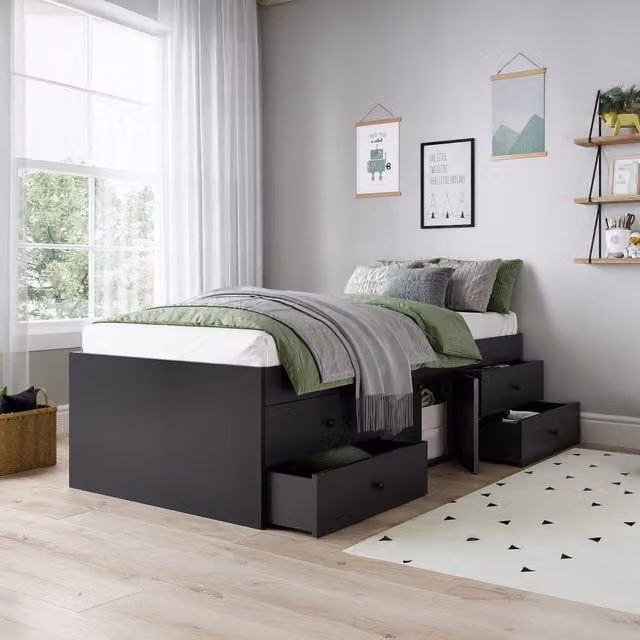 Kidsaw Ltd Black Single 3ft Cabin Storage Bed with Multi Drawers, W/D/H: 90 x 190 cm