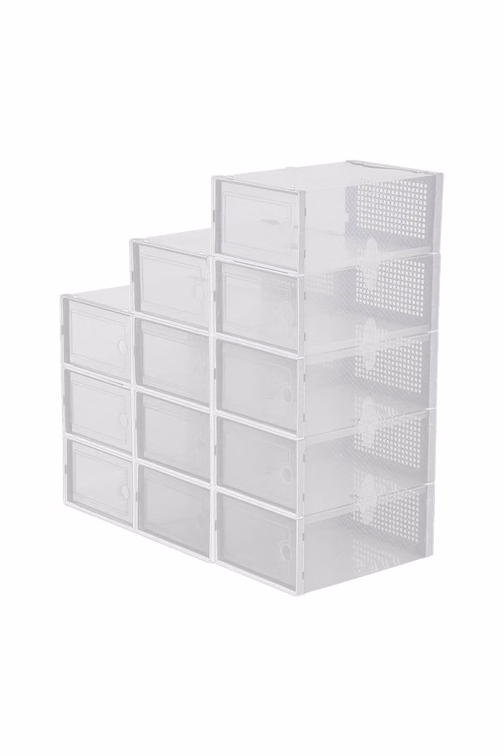 Living and Home 12-Piece Stackable Plastic Shoe Storage Box Organiser in White and Transparent