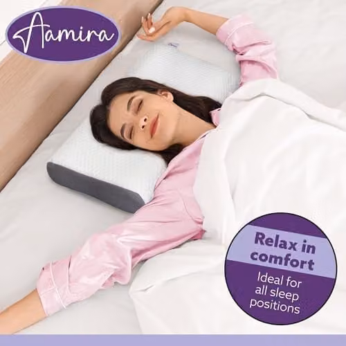 Aamira Orthopaedic Cervical Memory Foam Neck Pillow with Removable Bamboo Cover in White or Grey – 8