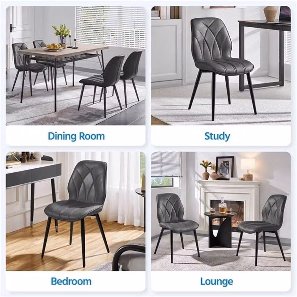 KORVIXA Set of 2 Modern Dining Chairs in Grey Synthetic Leather with Wood and Metal Legs – 4
