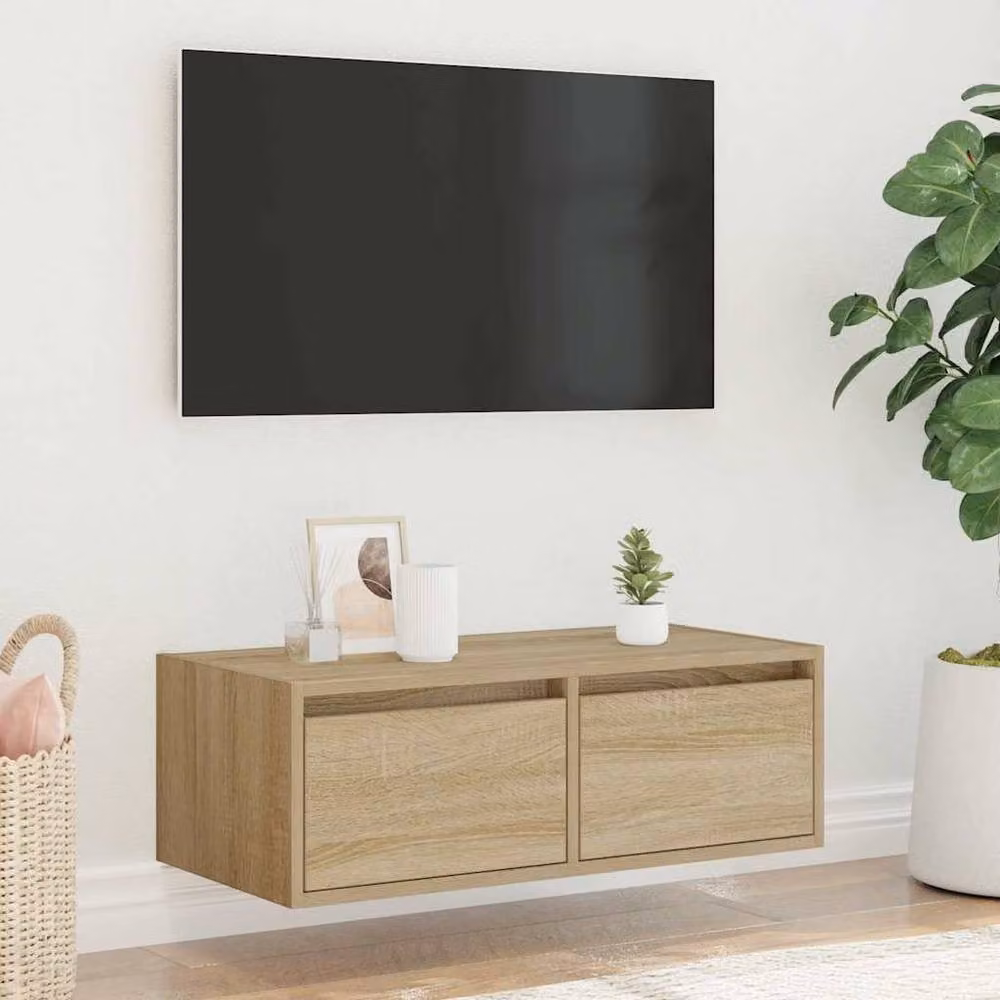 Berkfield Home TV Cabinet with LED Lights in Sonoma Oak and Light Tan, W/D/H: 75 x 35.5 x 25 cm – 3