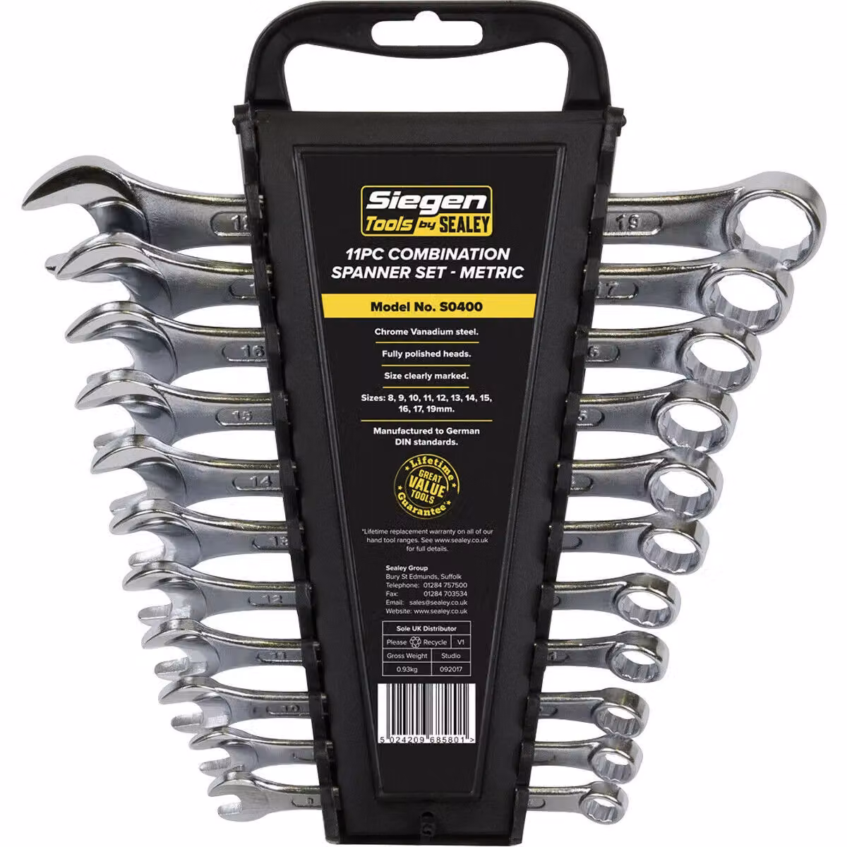 Loops 11pc Slim Handled Combination Spanner Set, Chrome Vanadium Steel, Silver and Multicolour – 2