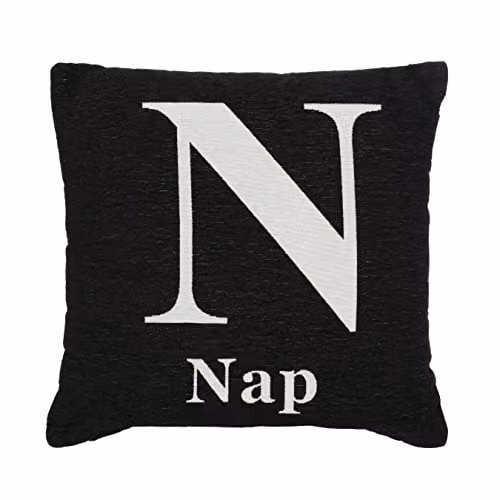 Orsina Nap Words Black and White Chenille Square Cushion, W/D/H: 45 x 45 x 45 cm