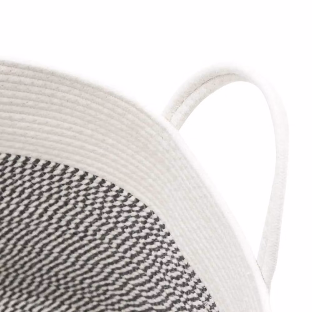 Berkfield Cotton Open Weave Storage Basket in Grey and White, W: 51 cm, D: 33 cm – 3