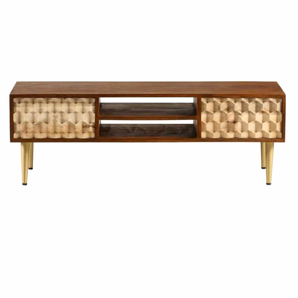 Wyld Haus Shenzhen Mango Wood TV Stand in Brown, W: 140 cm, D: 40 cm, H: 45 cm – 2