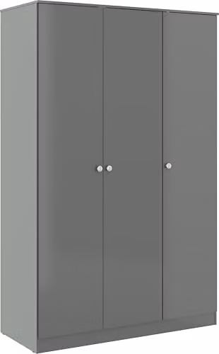 Seconique Denver 3 Door Wardrobe in Grey Gloss with Internal Shelves and Hanging Rod, H 175 cm x W 112 cm x D 48 cm – 1