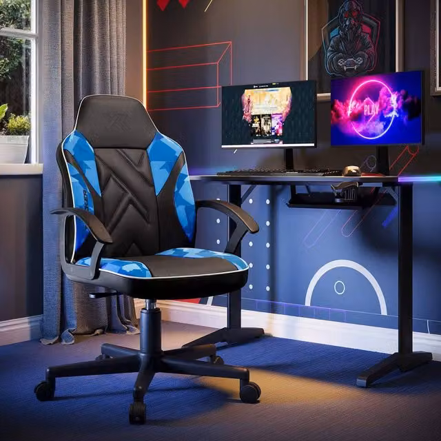 X Rocker Saturn Ergonomic Mid Back PC Gaming Chair with Swivel Base in Blue – 1