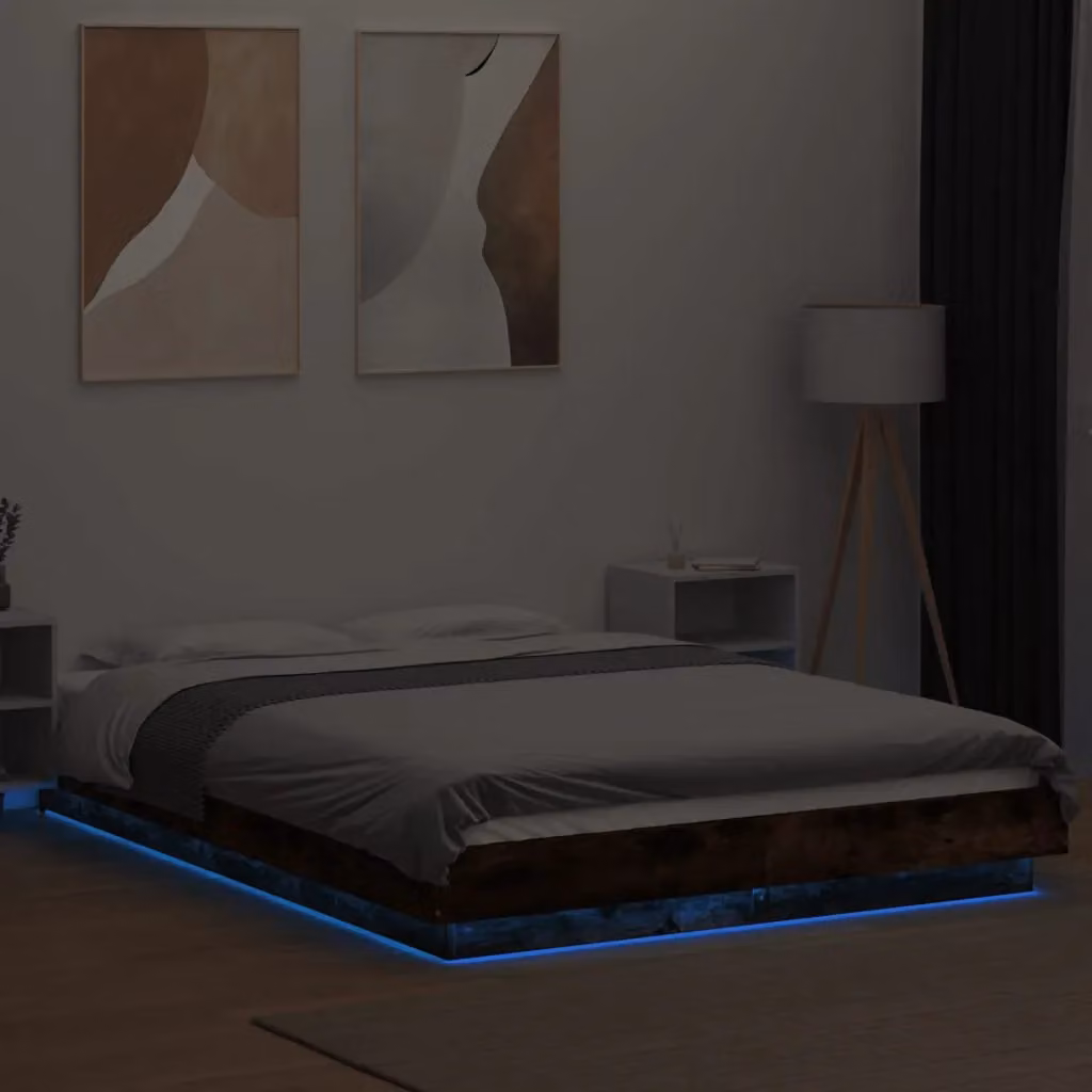 Berkfield Home Modern Bed Frame with LED Lights and USB Charging Port in Smoked Oak Brown, W/D/H: 120 x 190 cm – 3