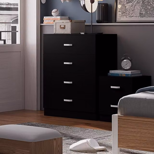 FWStyle Modern 4 Drawer Chest of Drawers in Matt Black Finish