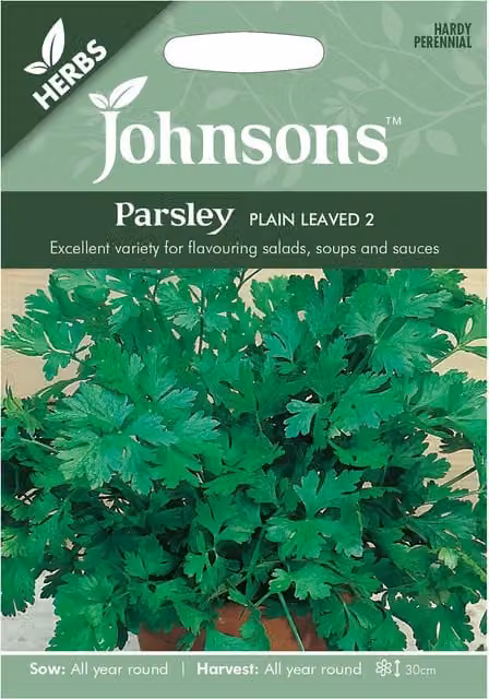 Johnsons Plain Leaved Parsley Herb Seeds, Green, Year Round Growing
