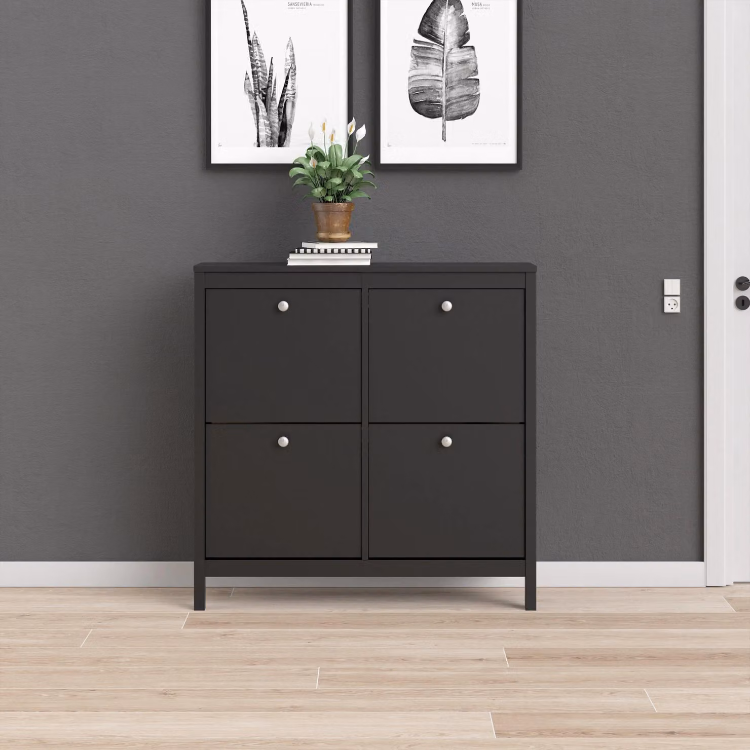 Furniture To Go Madrid Modern Shoe Cabinet with 4 Tilting Doors in Matt Black – 4