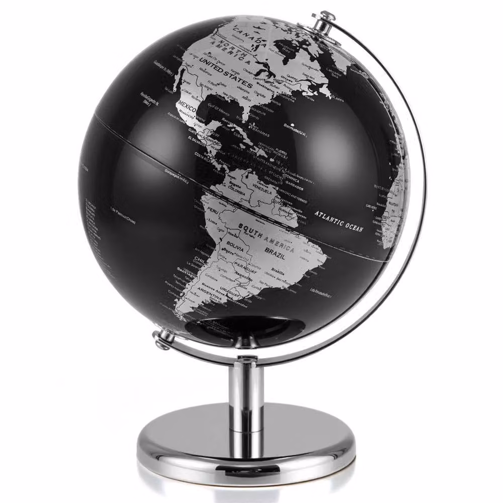 SPETLEK Silver and Black World Globe with Metal Stand, 22 cm Diameter – 3