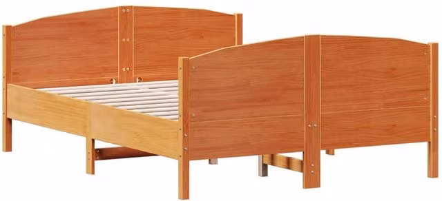 Berkfield Home Beautiful Solid Wood Bed Frame in Waxed Brown, W/D/H: 140 x 200 x 74.5 cm – 1