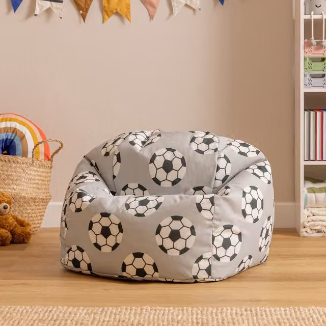 ICON Geometric Sporty Kids Bean Bag Chair in Yellow and Grey Fabric