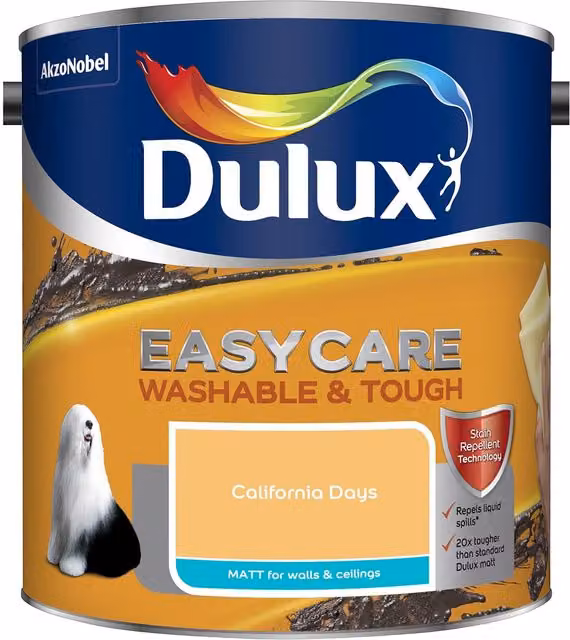 Dulux Easycare Washable and Tough Matt Emulsion Paint, California Days, Yellow, 2.5 l – 4