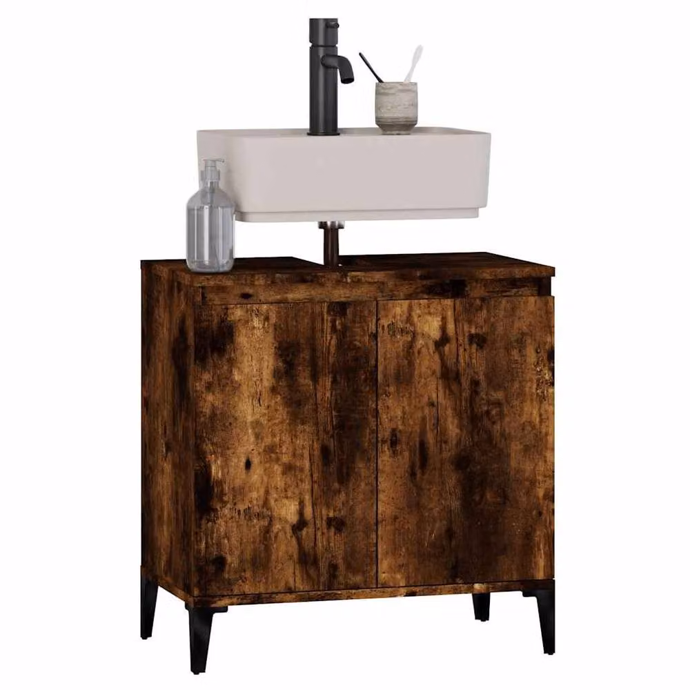 Berkfield Home Smoked Oak Sink Cabinet in Brown, W/D/H: 58 x 33 x 60 cm – 3